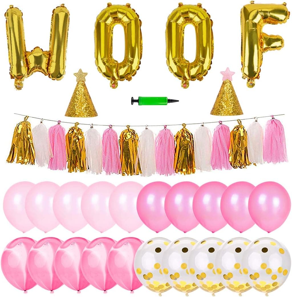 Legendog Dog Birthday Party Supplies, Dog Girl or Boy Birthday Party Decorations, Dog Birthday Hat, Happy Dog Birthday Party Decorations (Pink+Gold)