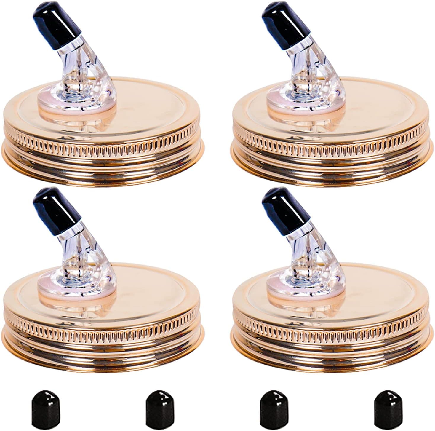 Mason Jar Pour Spouts. free flow Mason Jar Pour Spouts, 304stainless mason jar lid for spout regular mouth size 70mm Suitable for any liquid. Leak-Proof 4-Pack + 8 Black Lid Caps (rose gold)
