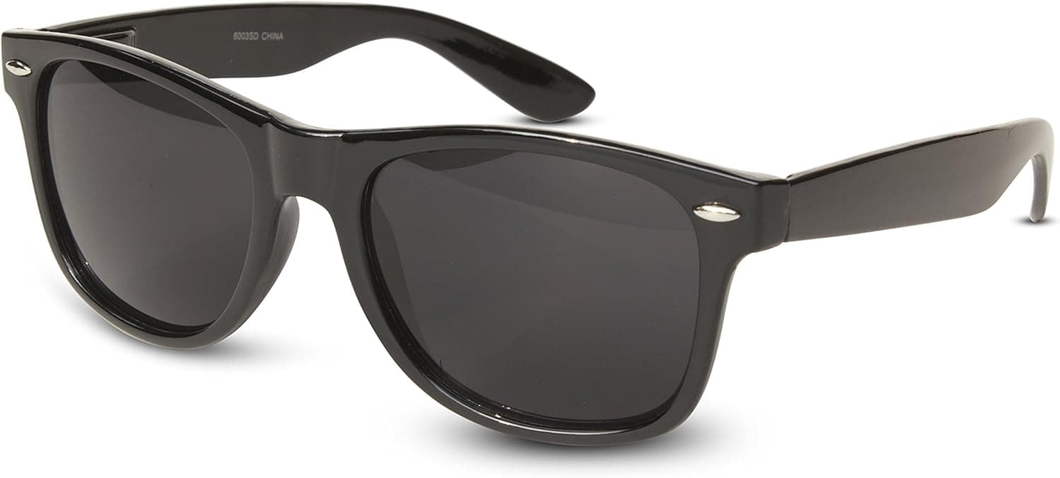 Basic Black Frame w Black Lens Wayfarer Style Sunglasses w/ Spring Hinges