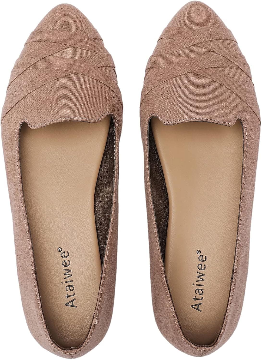 Ataiwee Women's Flat Shoes - Pointed Toe Soft Elegant Suede Ballet Flats. (7.5, Flats 7010-3 Tan, Numeric_7_Point_5)