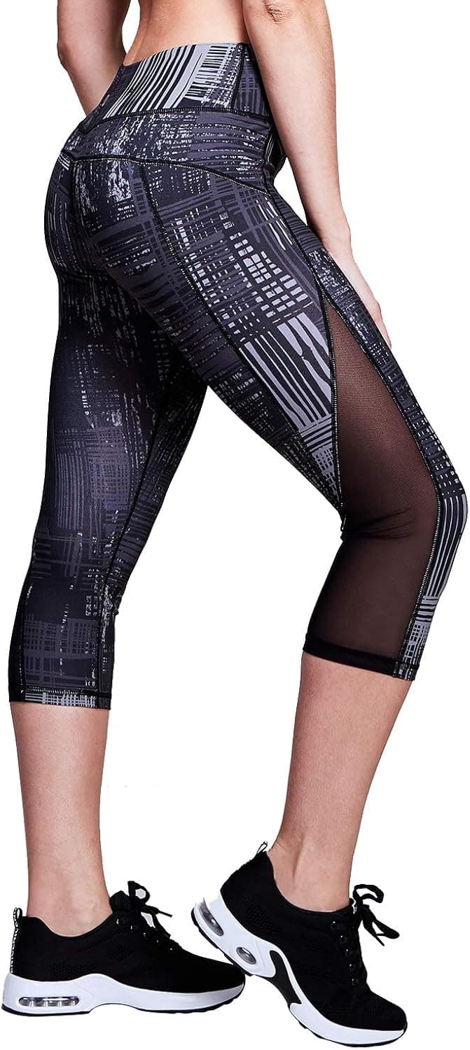 Matymats Mid-Waist Yoga Pants for Women with Inner Pockets Ultra Soft Yoga Capri Leggings for Women with Tummy Control Monochrome, X-Large