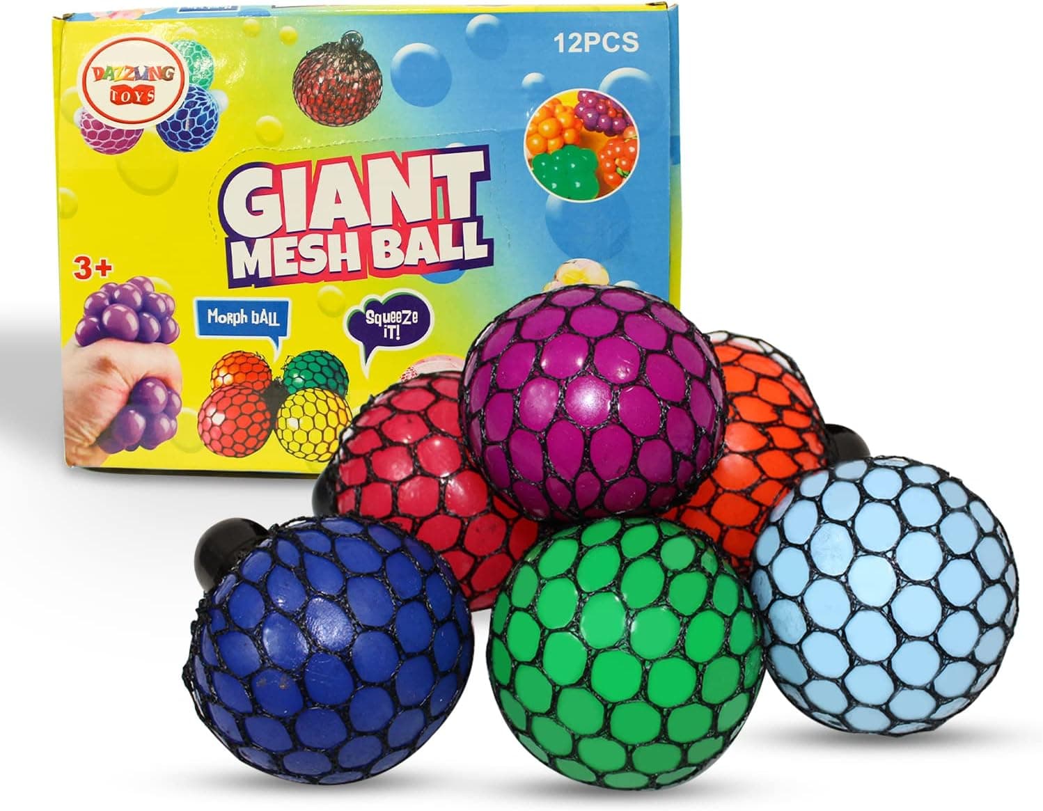 Dazzling Toys Mesh Stress Ball for Adults- 12 PCs Kids Squishy Toys - Squishy Squeeze Balls Fidget Toys –Kids Sensory Toys -Anti-Stress Mesh Squishy Balls -Gifts for Coworkers/Birthday Party Favors–