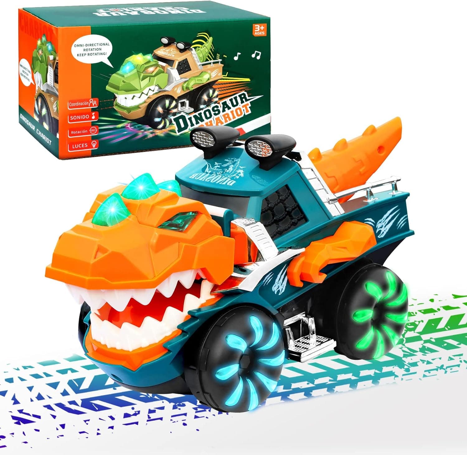 Dinosaur Toys for Kids 3-5, Dinosaur Car Toys with Flashing Light & Roar Music - Battery Powered Bump & Go Monster Truck Toddlers Toys, Kids Birthday Xmas Party Favors Gifts for Ages 3+ Boys Girls