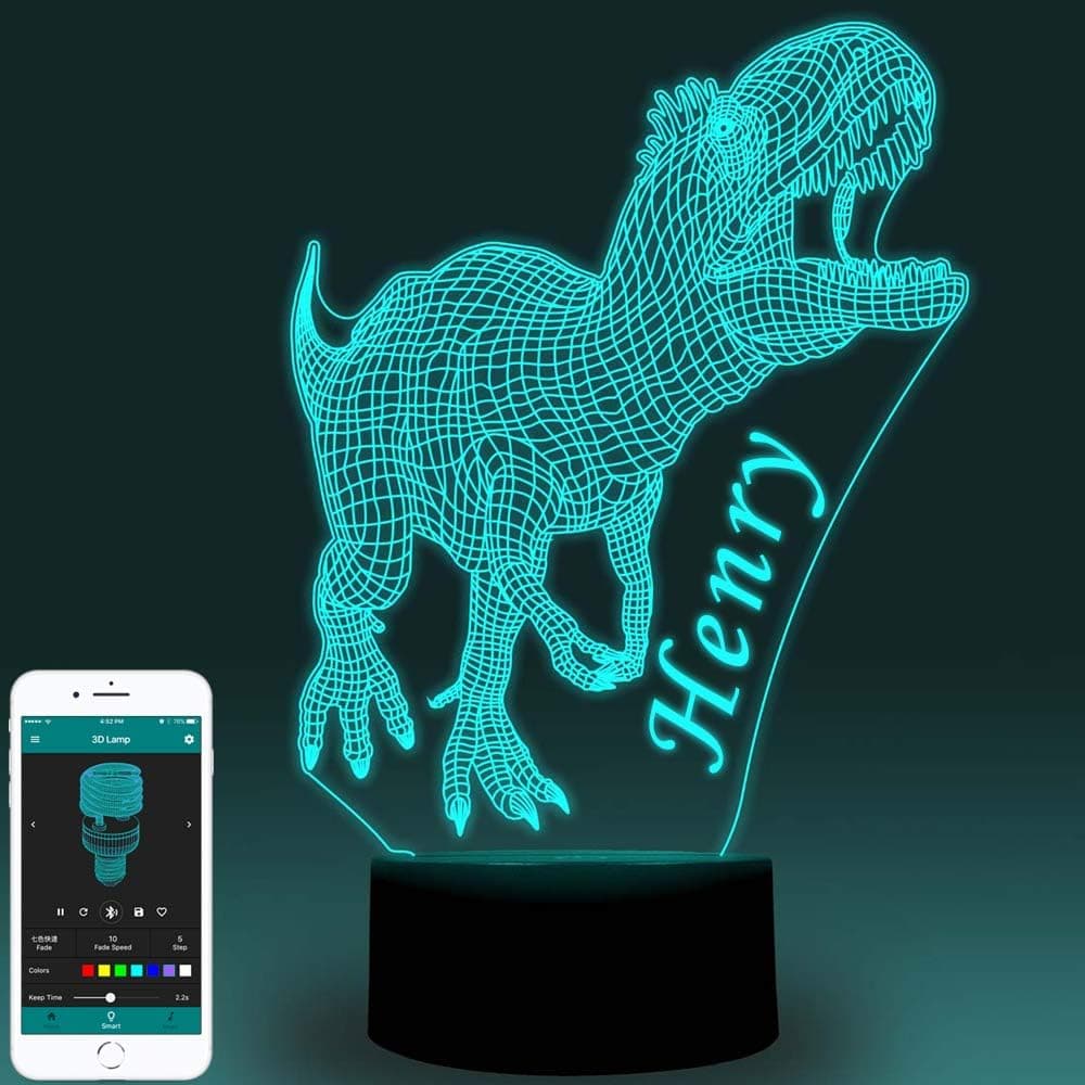 Gifts for Boys, Personalized 3D Night Light for Kids, Birthday Gift for Children, Present for Son, Custom any Text 3D Lamp Gifts for Halloween, Christmas, New Year, Age 2 3 4 5 6+ Dinosaur