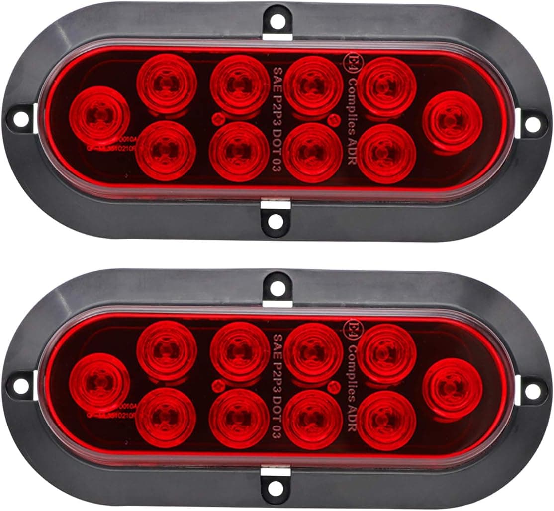 Meerkatt 6 Inch Oval Red LED Sealed Tail Lights Side Marker Clearance Lamp Brake Stop Rear Tail Bulb Waterproof Button Trailer DA12