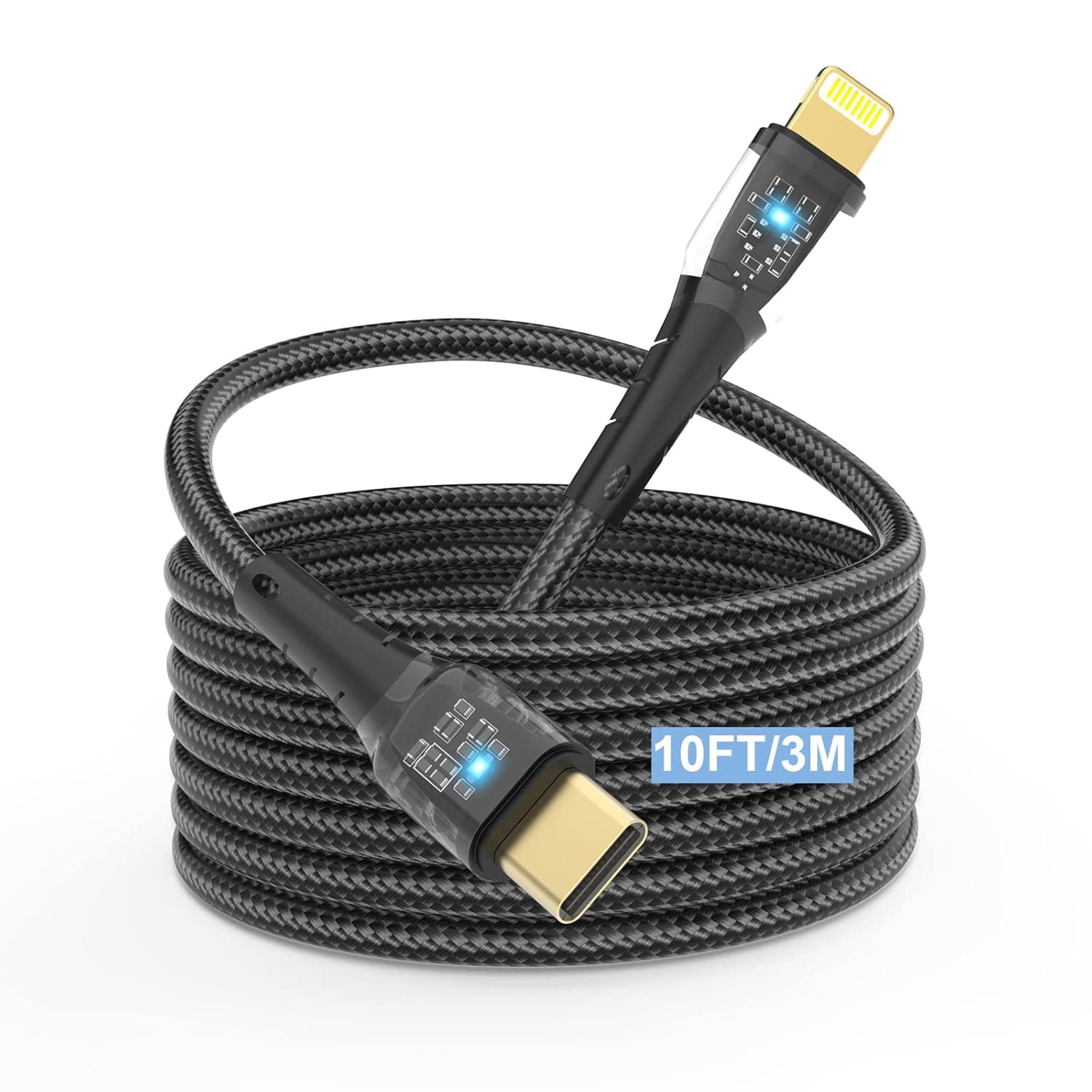 USB C to Lightning Cable Apple MFi Certified iPhone Fast Charger Cable 10FT USB-C to Lightning Cable LED Light Indicator Nylon Braided iPhone Cord for iPhone 14 13 12 11 Pro X XS XR 8 Plus 7 6 5 iPad