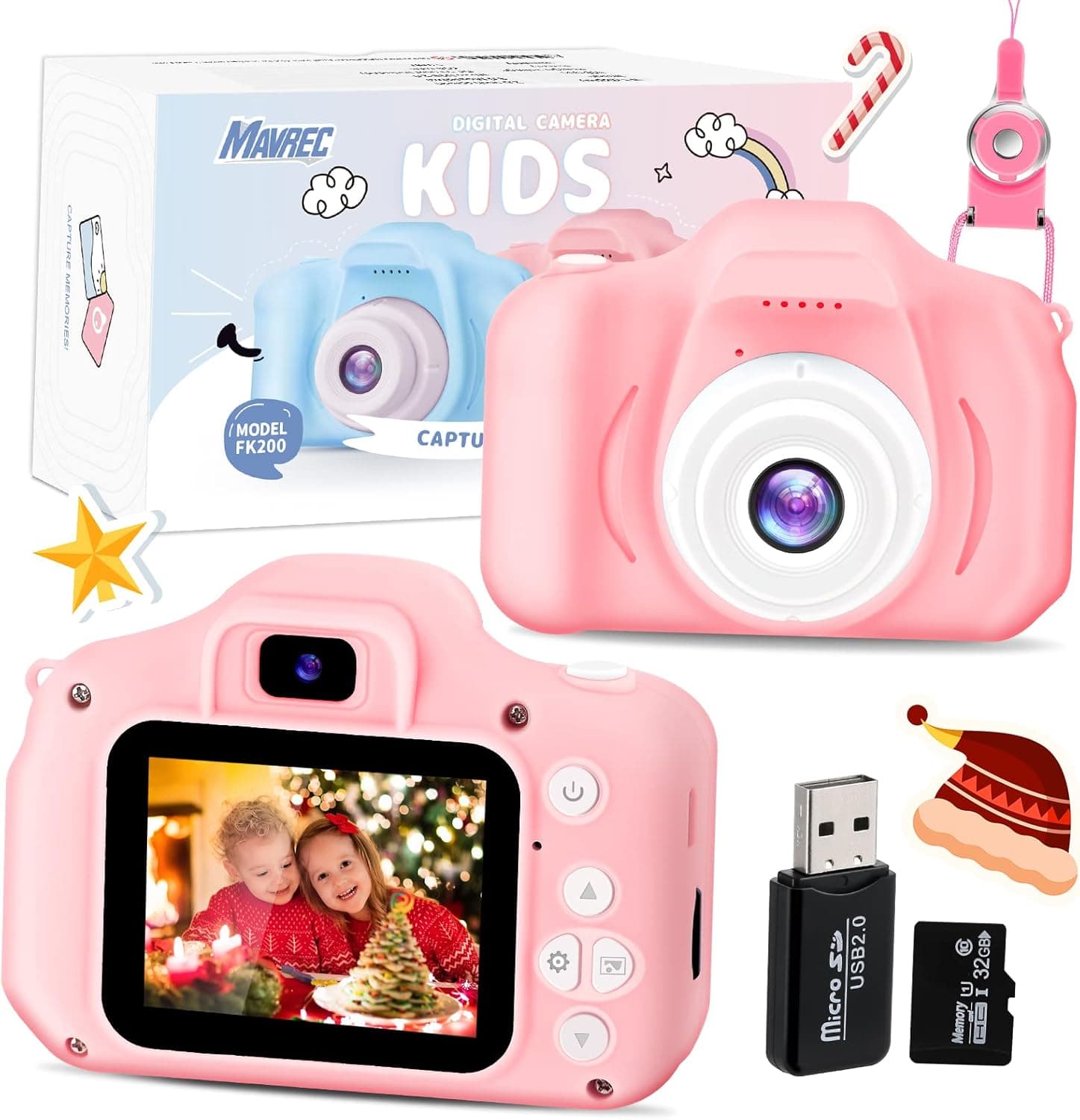 Kids Camera, MAVREC TOYS Camera for Kids, Christmas Birthday Gifts Toddler Camera for Girls and Boys Age 3-9, 1080P HD Video Kids Digital Camera with 2 Lens/32GB SD Card (Pink)