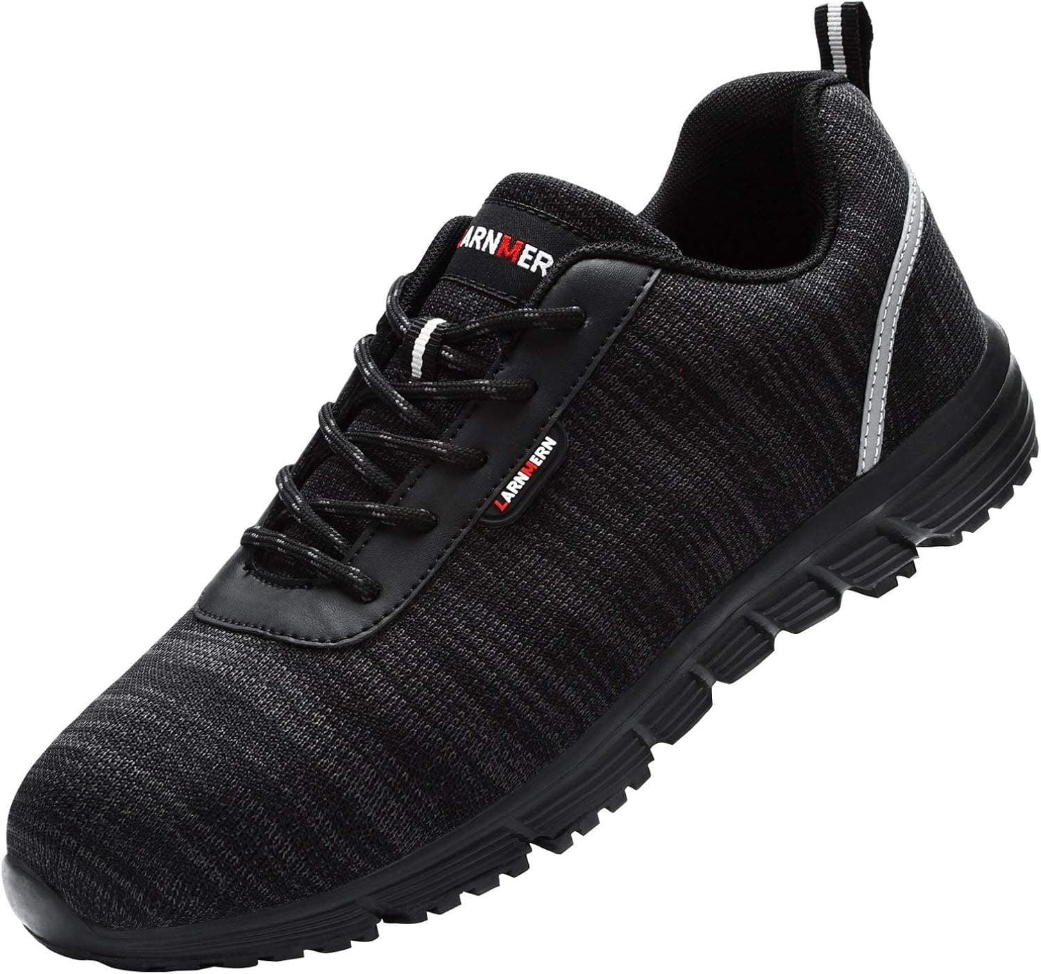 LARNMERN Steel Toe Shoes Men, Safety Work Sneakers Lightweight Industrial Construction Shoe(8) Black