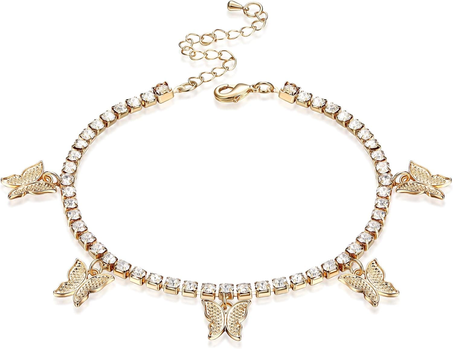 Jstyle Butterfly Anklet for Women Ankle Bracelets Rhinestone Anklets Boho Beach Tennis Chain Anklets Foot Jewelry