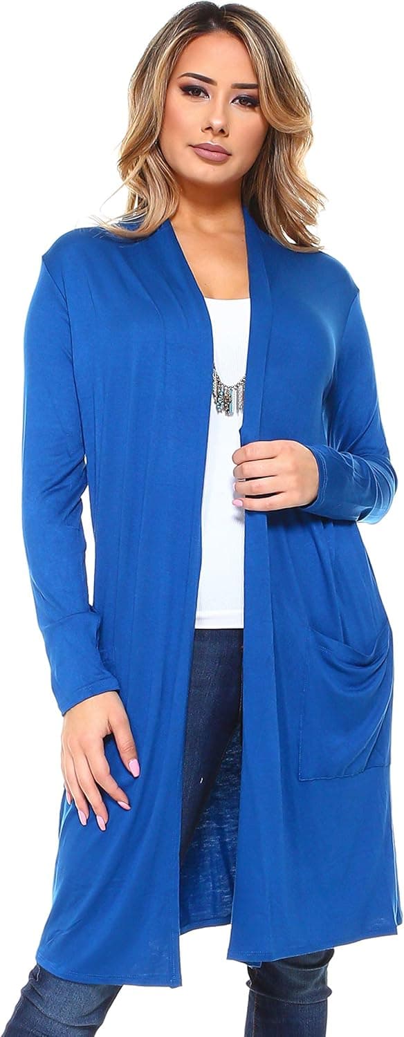 Isaac Liev Women's Long Lightweight Cardigan with Front Pockets (2X-Large, Teal)
