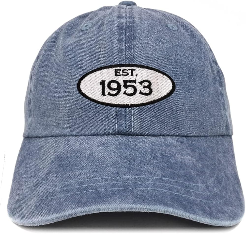 Trendy Apparel Shop Established 1953 Embroidered 70th Birthday Gift Pigment Dyed Washed Cotton Cap