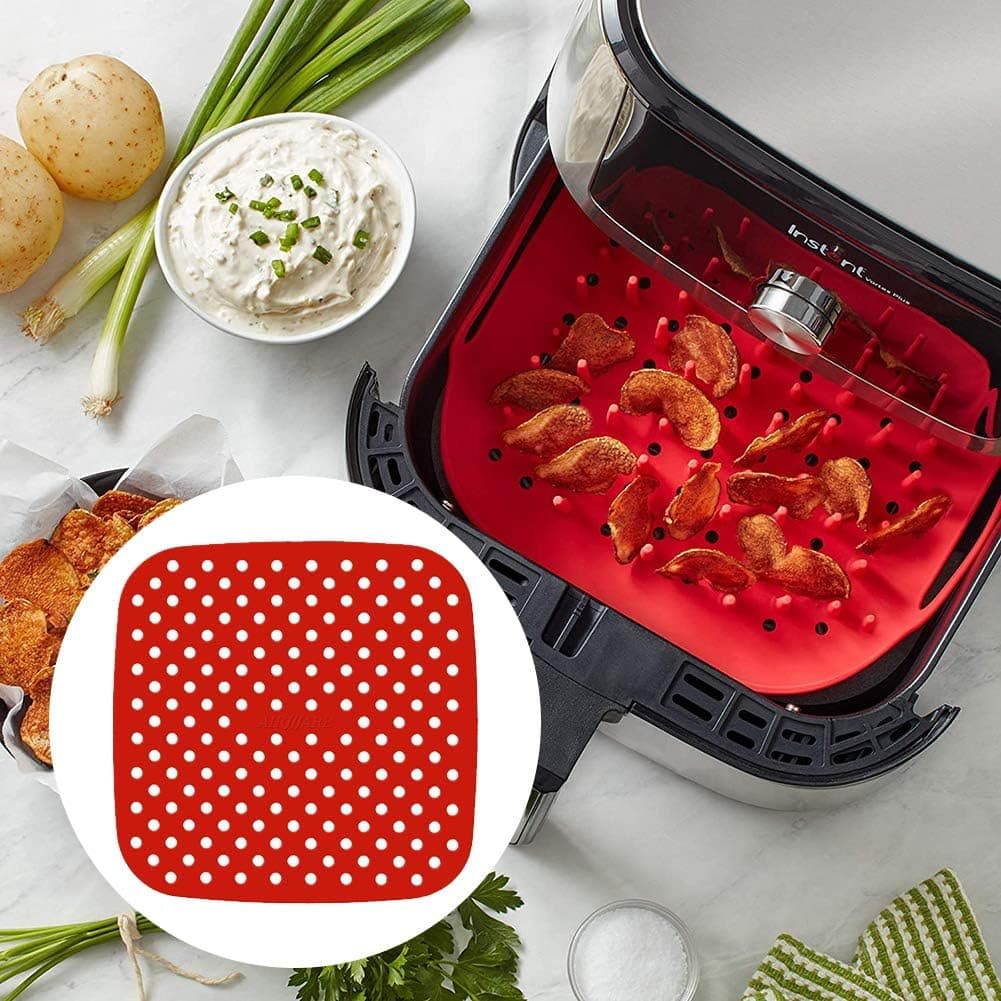 Reusable Air Fryer Liners, 2 Pack 8.5 Inch Square Non-Stick Silicone Air Fryer Mats Non-Stick Silicone Air Fryer Basket Mats Accessories for 5.8 QT & Larger Air Fryers BPA Free