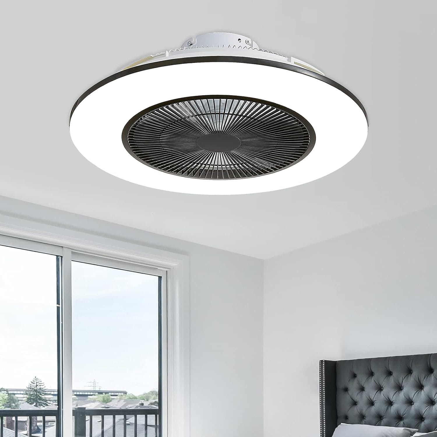 ZHU YAN Ceiling Fan with Lights,36W Led Dimmable Ceiling Fan with Remote,3 Color Changeable,3 Speed,Timing,22" Ceiling Lighting Fixture Flush Mount for Home Bedroom Living (Black)