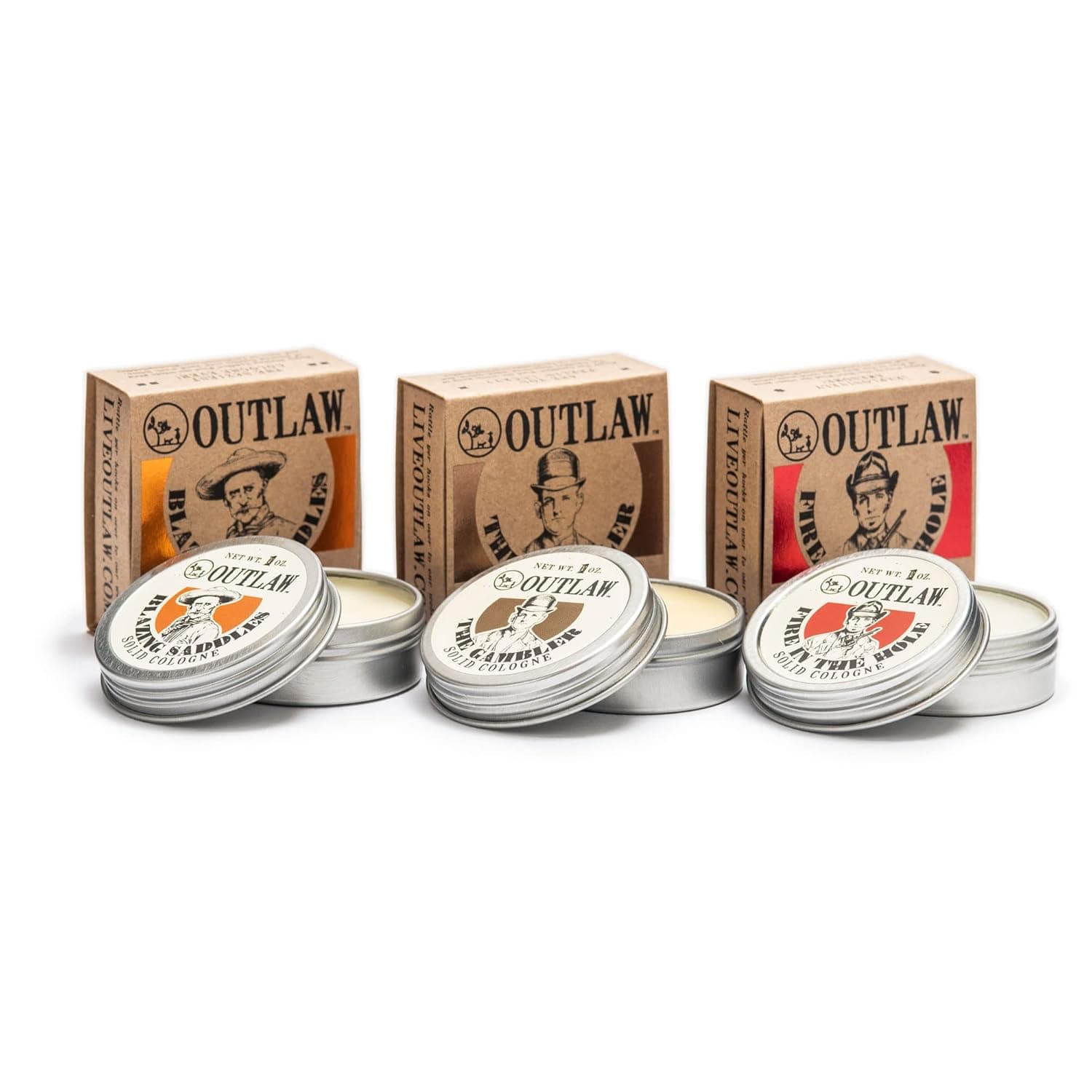 Western Cologne Gift Set - The Scent of the Wild West in 3 Perfectly Pocket-sized Solid Cologne Tins - 1 oz Each - Handmade in the USA - Outlaw “The Outlaw's Life”