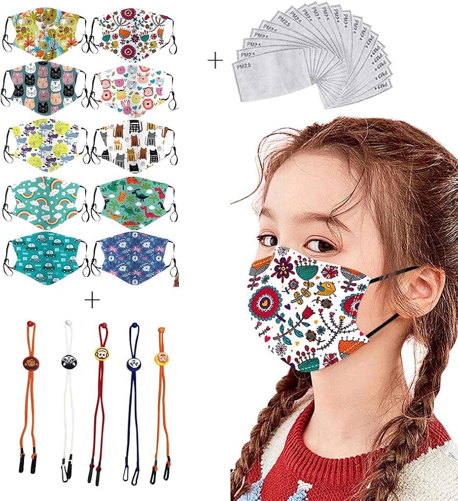10PC Children Cotton Face Bandanas Washable Reusable Facewear for Kids Boy Girl