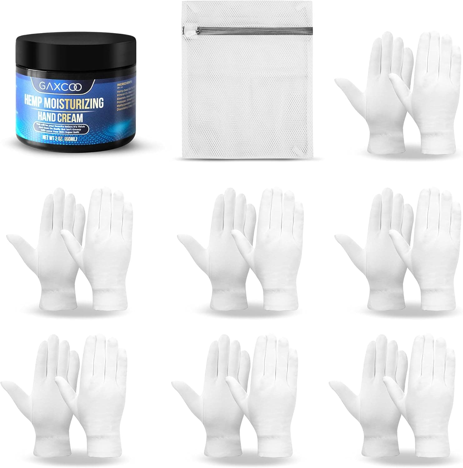 Cotton Gloves + Hand Cream for: Overnight Bedtime, Eczema Lotion Moisturizing Hands, Dry Cracked Hands, Repair, Working, Healthy, Treatment, Itchy Skin, Therapy Relief Rash, Adults and Kids (7 Pairs)