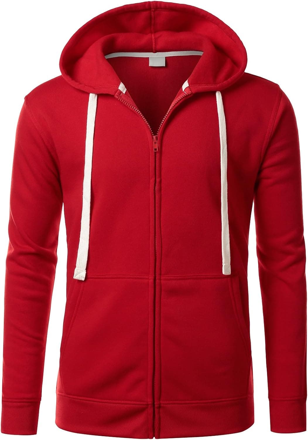 URBANCREWS Mens Hipster Hip Hop Classic Zip-Up Hooded Jacket RED Large