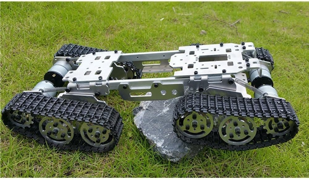 Wenhsin CNC Damping Balance Tank Chassis RC Tank Truck Robot Chassis Arduino Car 15.5 x 8 x 3.3 inch Alloy Body with Plastic Tracks + 4 Motors