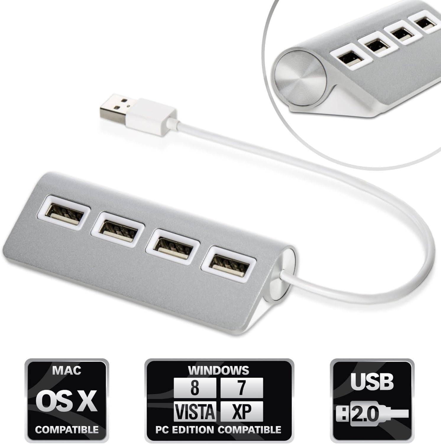 Izumi Technology Premium 4-port Portable Aluminum USB Computer Networking Hub - Apple-styled Design Ideal for iMac, Macbook, Macbook Pro, Macbook Air, Mac Mini, or any PC