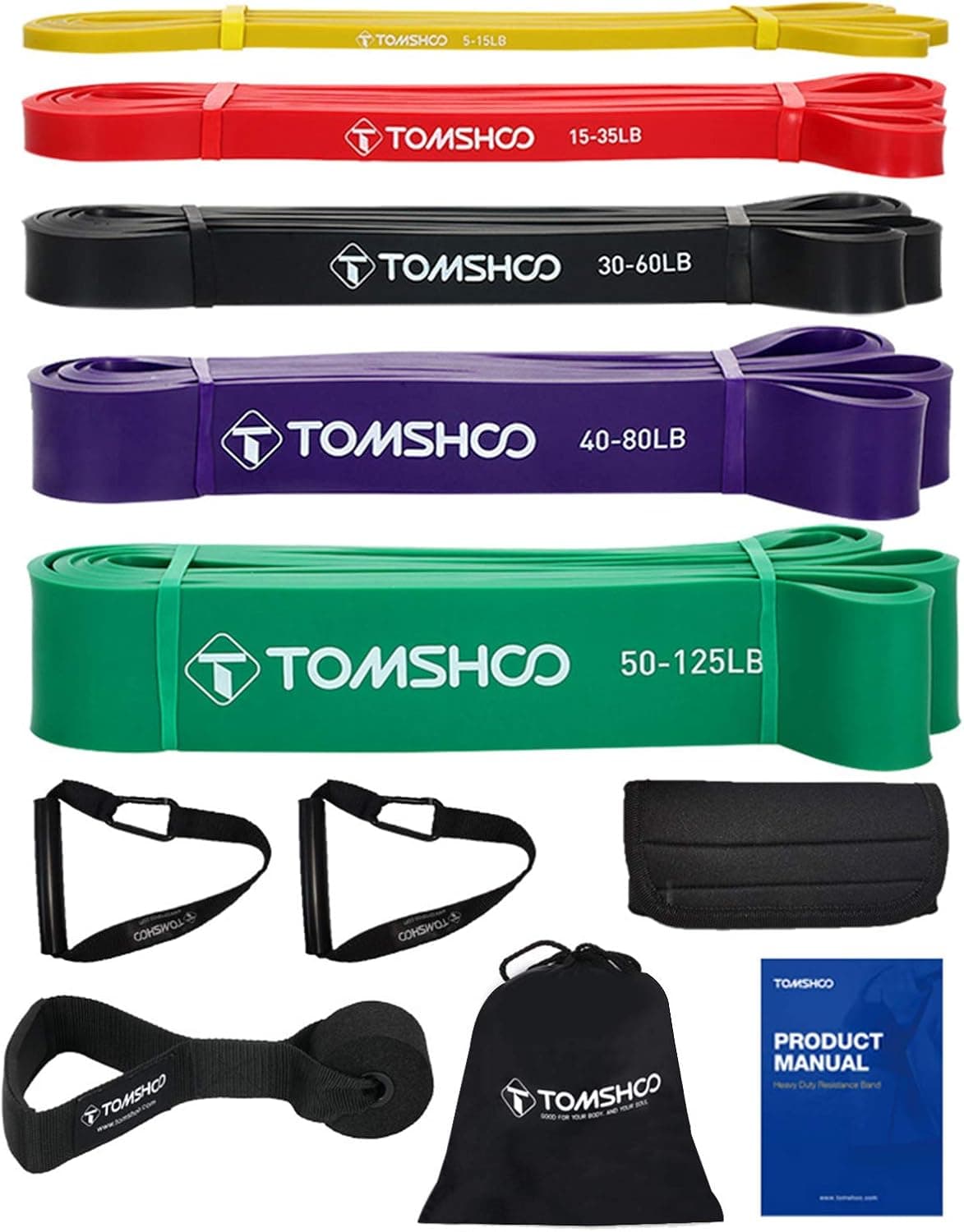 TOMSHOO Resistance Bands Set, 5Pcs Exercise Bands Workout Bands Elastic Bands for Exercise Pull Up Assistance Bands Fitness Bands Assist Set for Body Training, Strength, Weighted Gyms