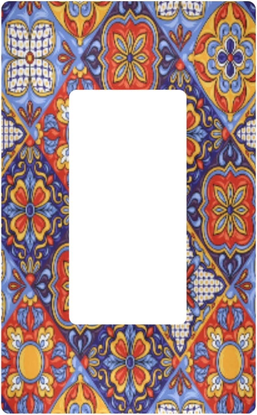 Blueangle Mexican Ceramic Tile Pattern Decorator Wall Plate, Standard Size 1-Gang Light Switch Cover for Home Office Bedroom (4.6" x 2.9")
