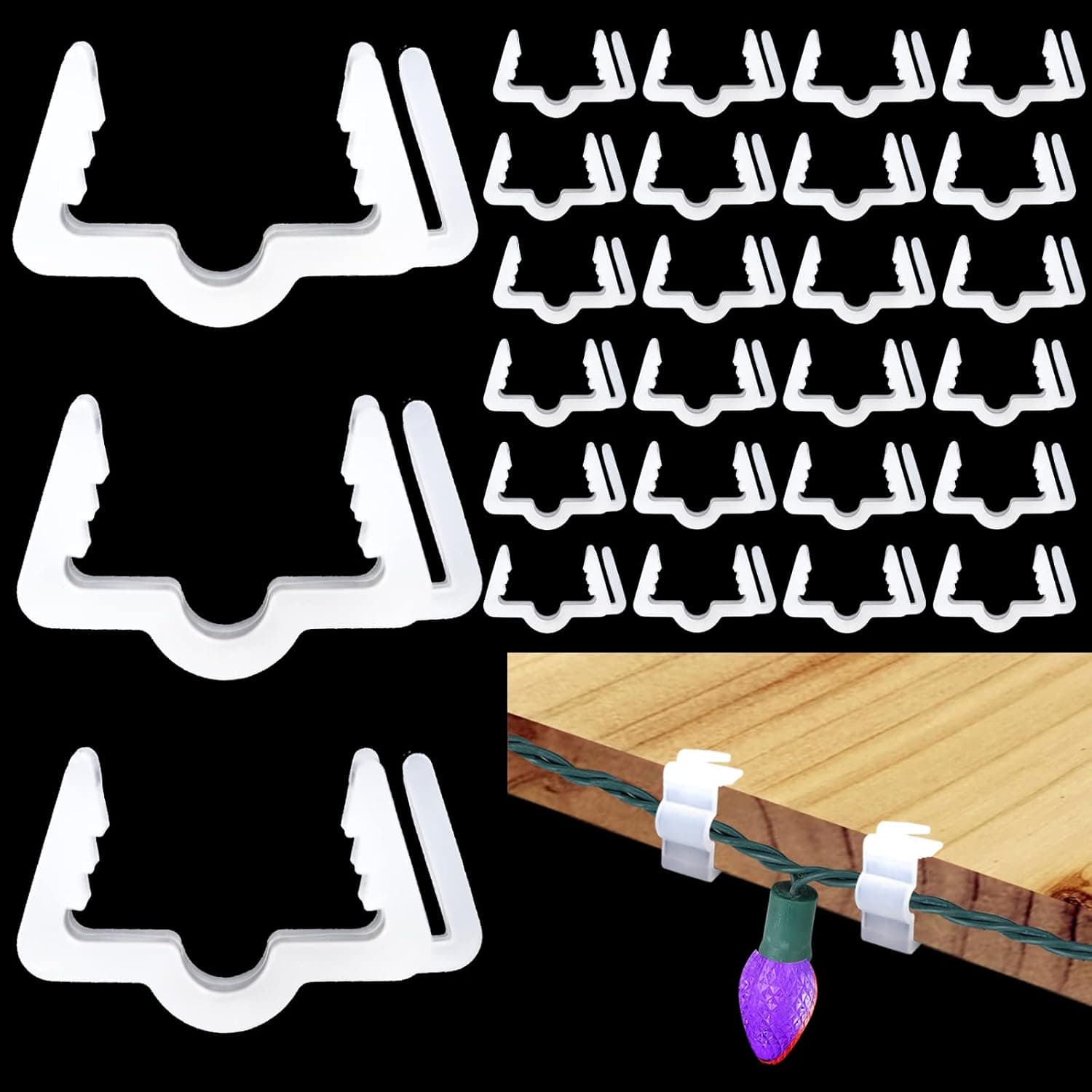 Christmas Light Hangers Clips 7/8 inch Fascia Board Clips Hooks Deck Light Clips Holiday Light Clip for Indoor Outdoor Christmas Decoration Roof Gutter Fence in Thickness from 3/4'' to 7/8" (30PCS)