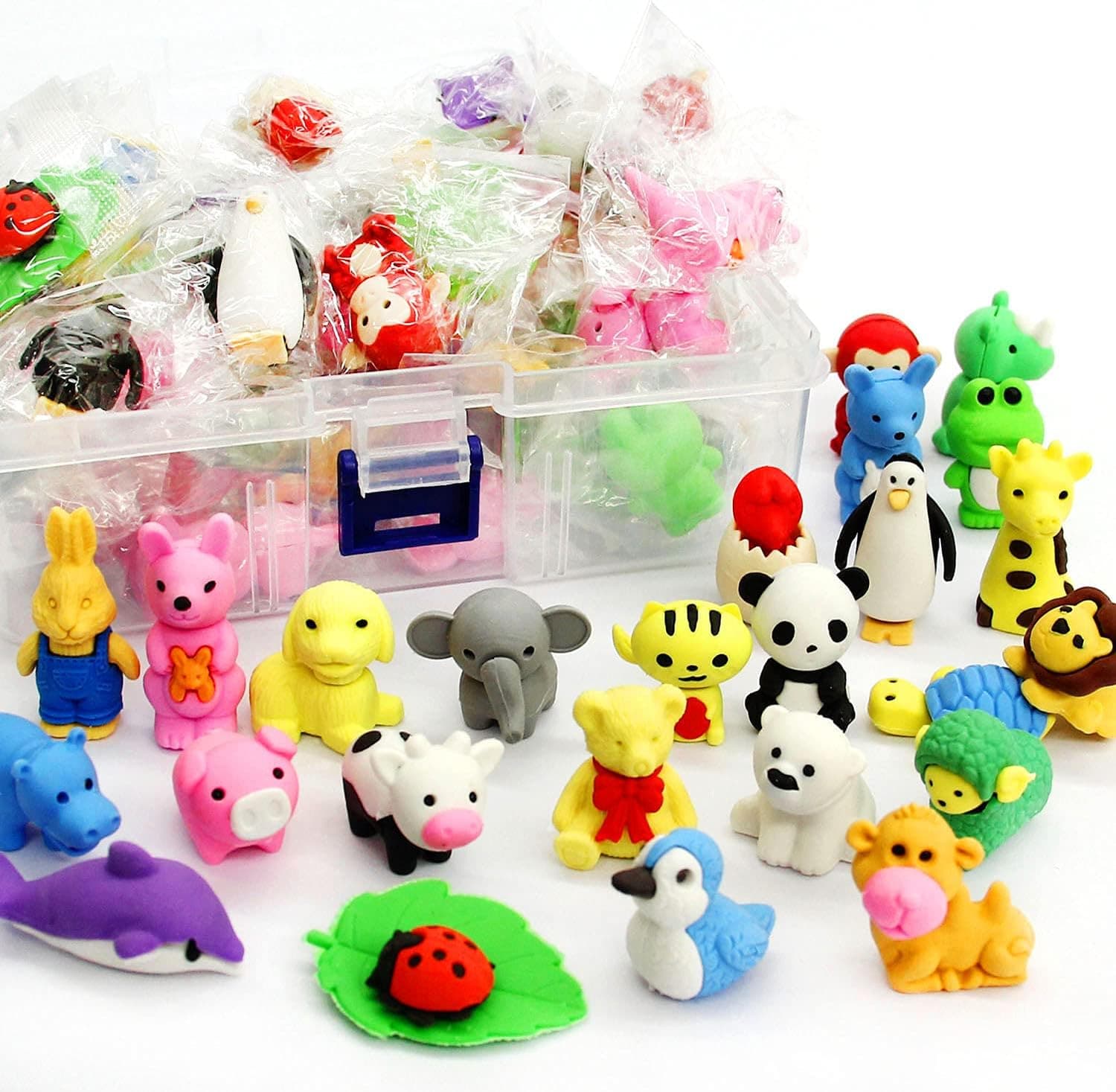 ROSYKIDZ 60PCS Animal Pencil Erasers Bulk for Kids, Take Apart Erasers Toys Desk Pet for Party Favors, Classroom Gifts for Students School Supplies Gift, Easter Basket Stuffers (Random)