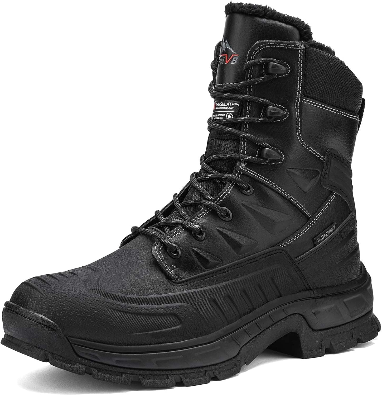 NORTIV 8 Men's High Top Waterprof Insulated Warm Genuine Leather Winter Snow Boots