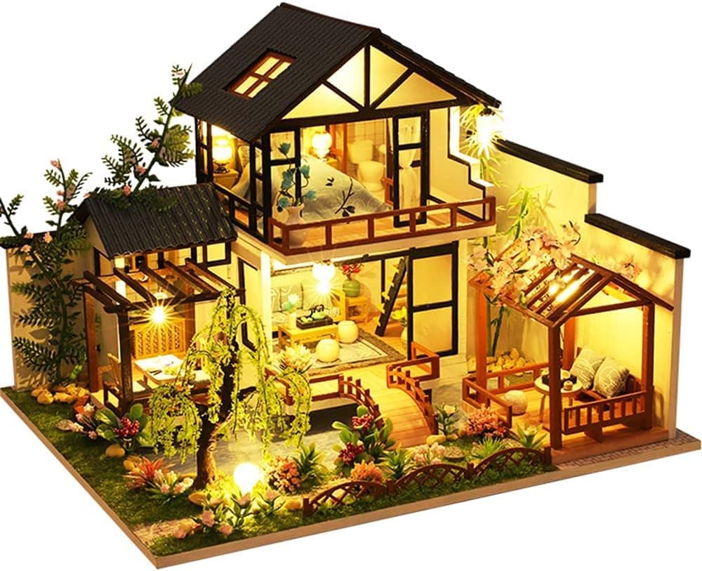 Roroom DIY Miniature and Furniture Dollhouse Kit,Mini 3D Wooden Doll House Craft Model with Dust Proof Cover and Music Movement,Creative Room Idea for Valentine's Day Birthday Gift P010