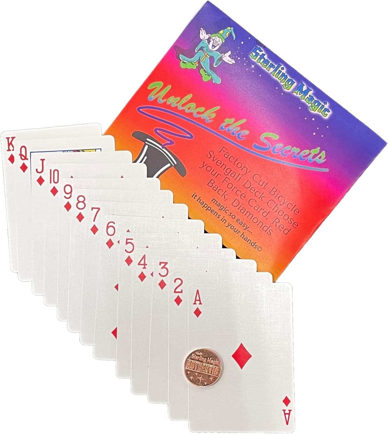 Ted's Sterling Magic Bicycle Svengali Deck Trick in Red Back, Diamonds Suit, Choose Your Force Card (Two)