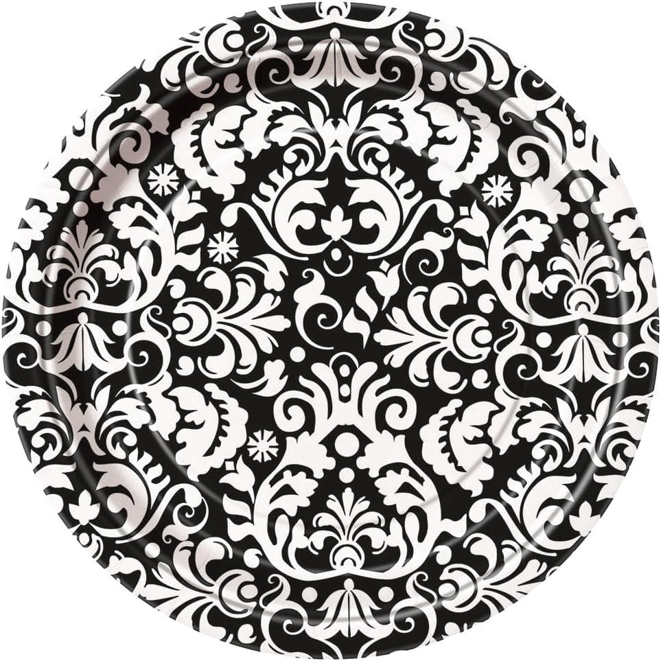 Black Damask Dessert Plates, 8ct