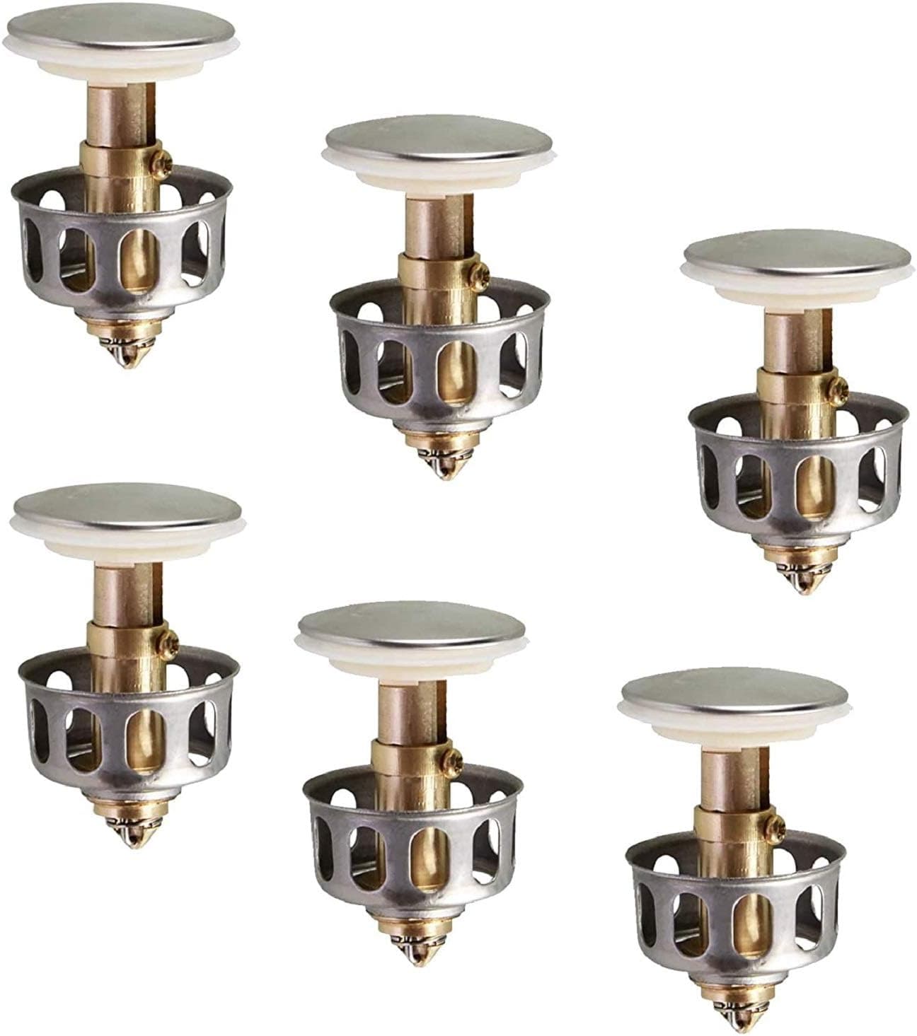 Universal Washbasin Bounce Drain Filter 6pcs Built-In Anti-Clogging Strainer,Non-Overflow Pop-Up Bathroom Sink Drain Plug With Basket, Universal Size for Kitchen Bathroom Bathtubr