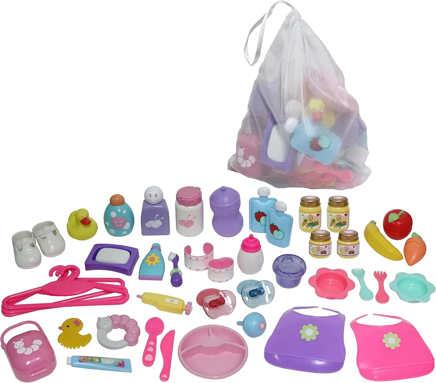 JC Toys Baby Nursery 45 Piece Accessory Bag for Keeps Playtime! | Accessories fit Most Dolls up to 15" | Play Accessories | Ages 2+