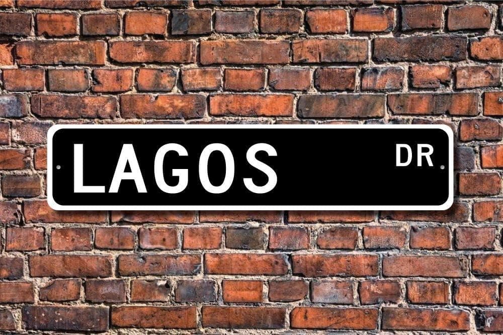 Puernash Tin Signs Home Decoration Lagos Lagos Sign Gift Visitor Souvenir Nigerian City Lagos Native Street Sign Art Wall Decor Metal Sign 4 x 16