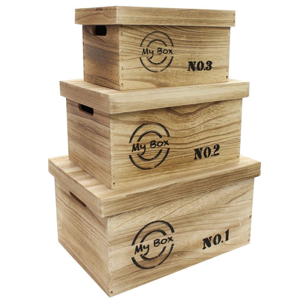 Ikee Design Wooden Storage Container Box Organizer with lid and handles