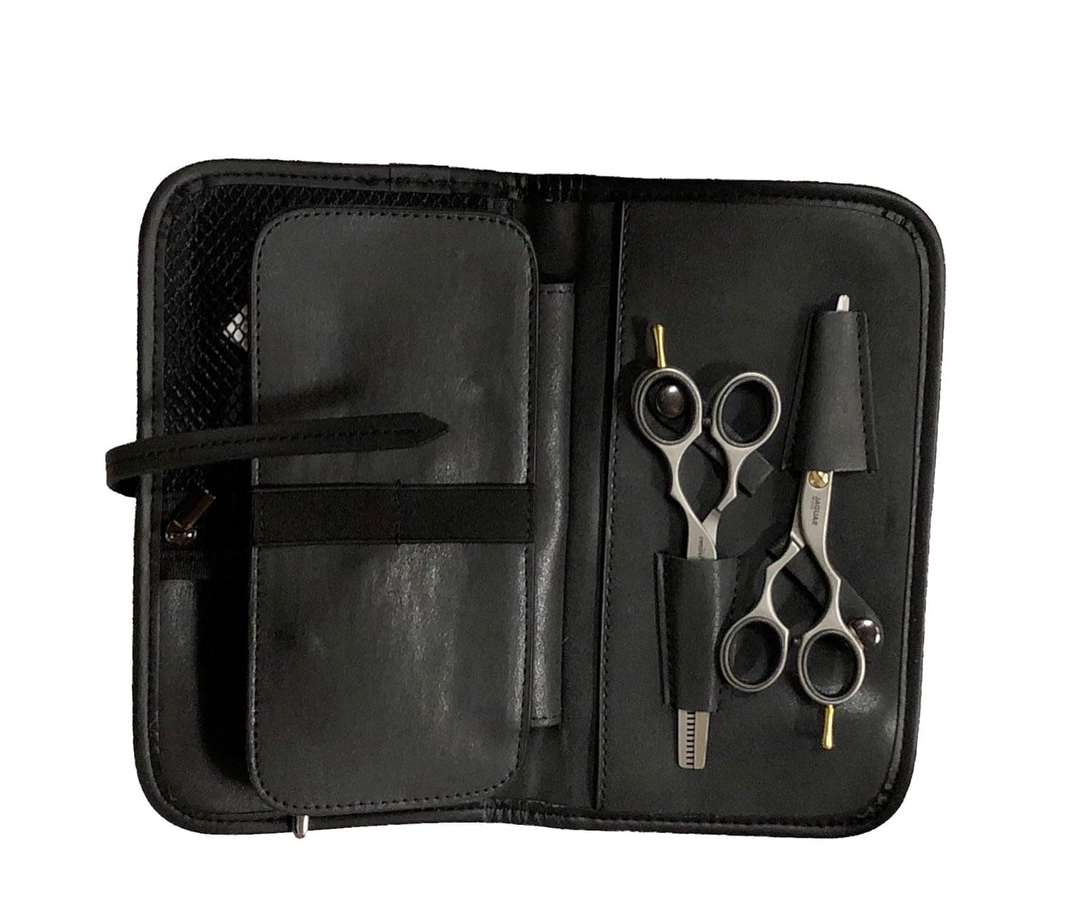 Jaguar Shears Classic Design Student Hair Cutting Kit with Ergonomic, Steel Hair Cutting & Trimming Shears, Thinning & Texturizing Scissors, Razor Blades with Holder, Comb, and Carrying Case (Black)