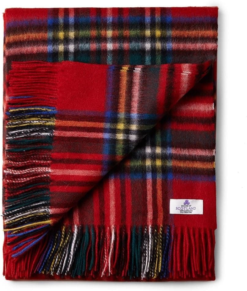 House of Edinburgh 100% Lambswool Ultra Soft Bed/Sofa Cover Tartan Blanket Throw - (Royal Stewart)