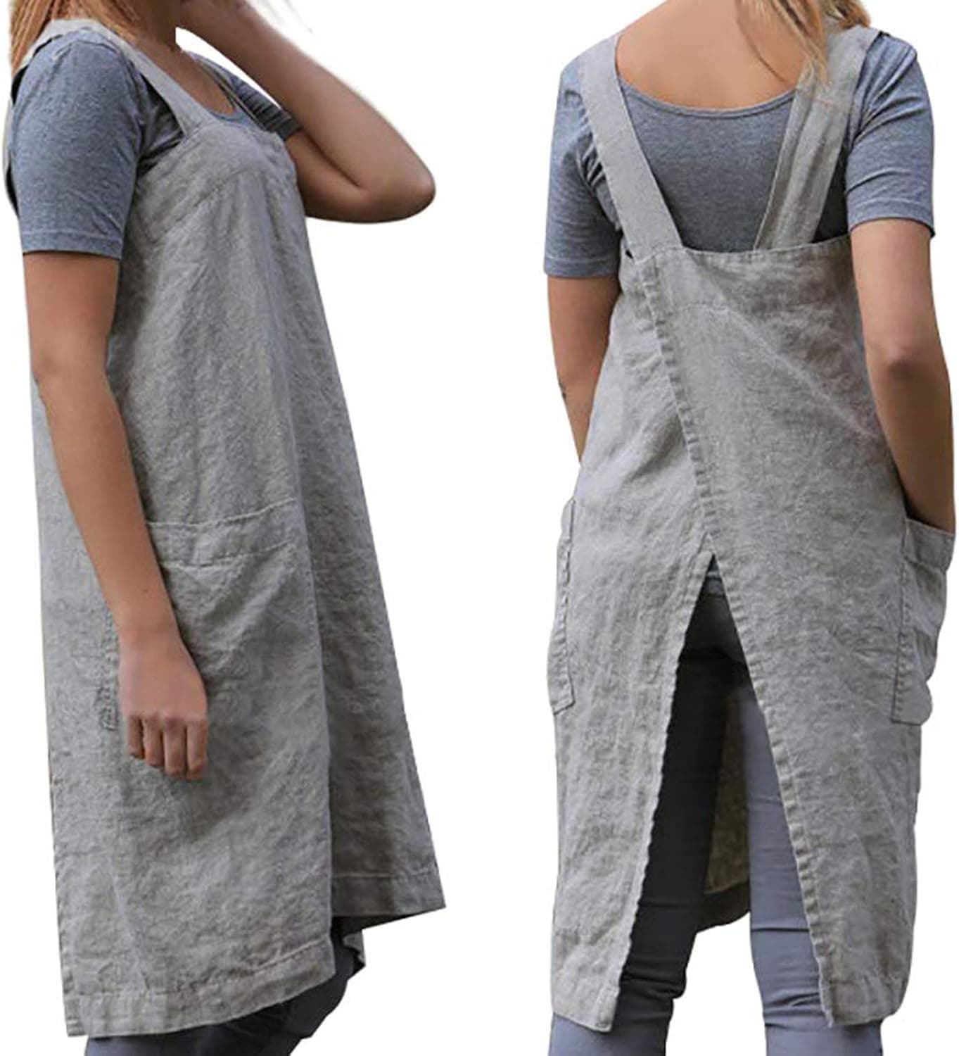 Women's Cross Back Pinafore Apron with Large Pockets Home Kitchen, Restaurant, Coffee house,Cooking Gardening Works