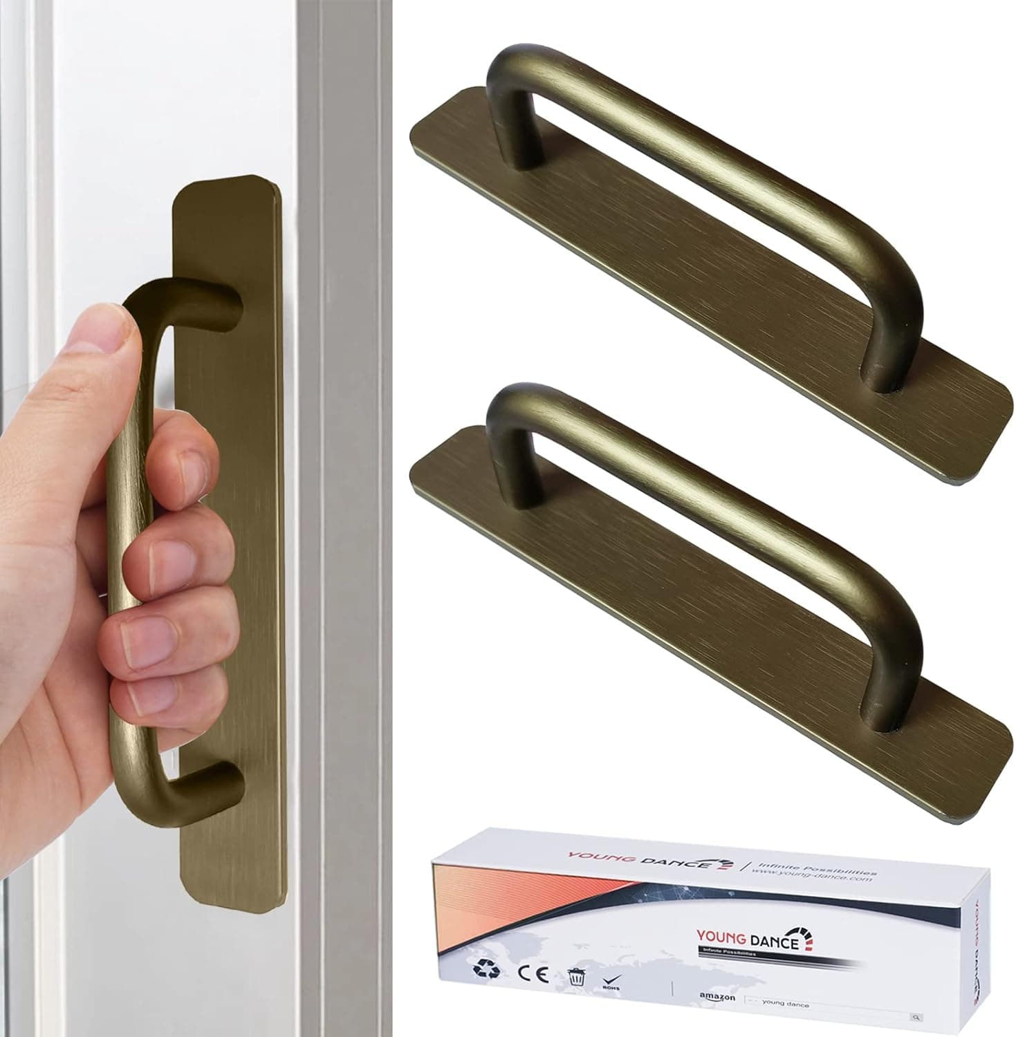 Self-Stick Instant Cabinet Drawer Handles Pulls - 2pcs Aluminum Alloy Drawer Push Pull Handles Helper with Adhesive Door Handle for Kitchen Cabinet Drawer Window Sliding Closet (5.83", Brushed Bronze)