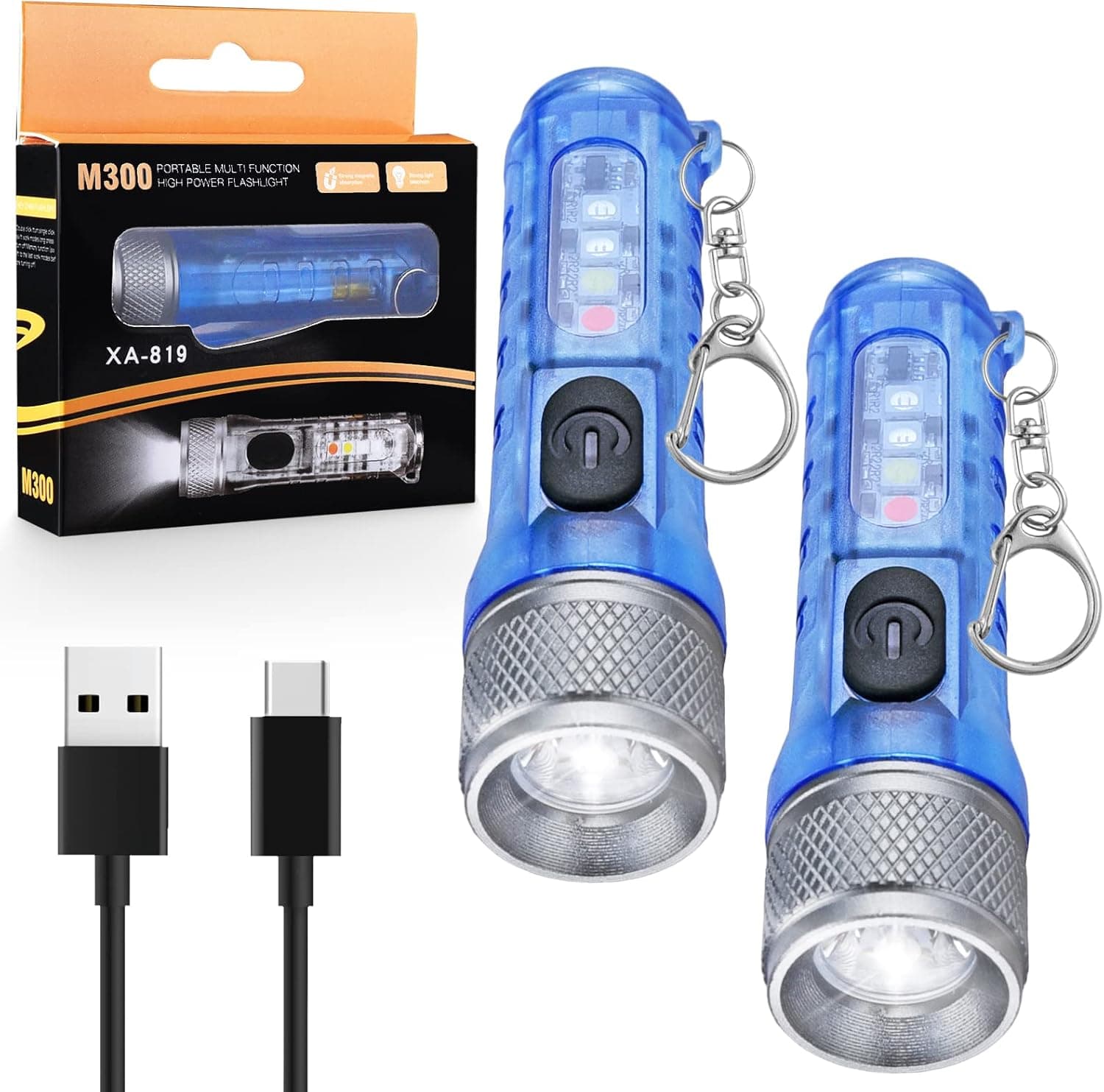 Mini Keychain Flashlights High lumens Keychain Light 650lm EDC Flashlight, 11 Modes for Night Fishing, Dog Walking, Outdoors Activities, BBQ Lighting, Reading Light, Blue Rechargeable Flashlight