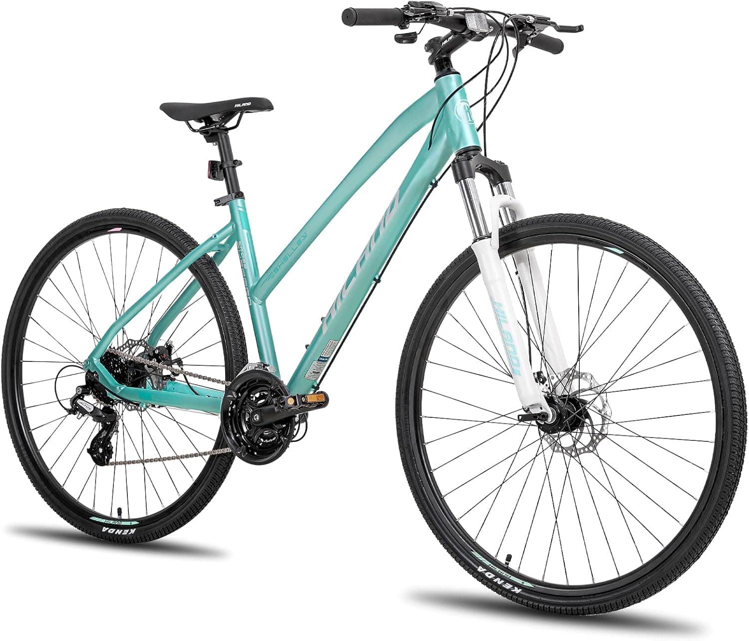 Hiland 700C Hybrid Bicycle Aluminum Shimano 24 Speeds with Lock-Out Suspension Fork Disc Brake City Commuter Comfort Bike