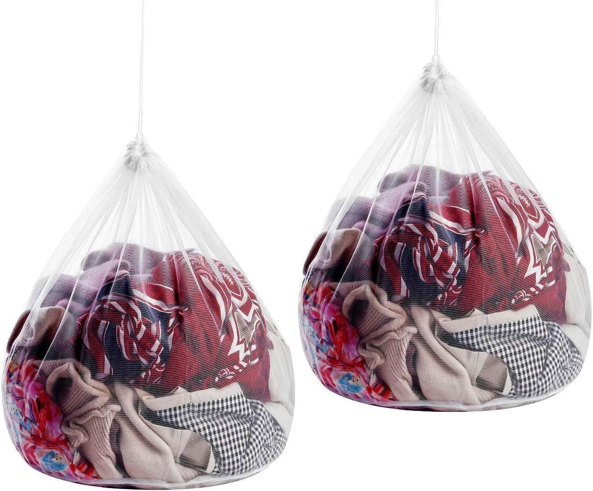 K-Brands Large Heavy Duty Mesh Laundry Bag with Drawstring for Washing Machine, Travel, College and More (2 Pack)