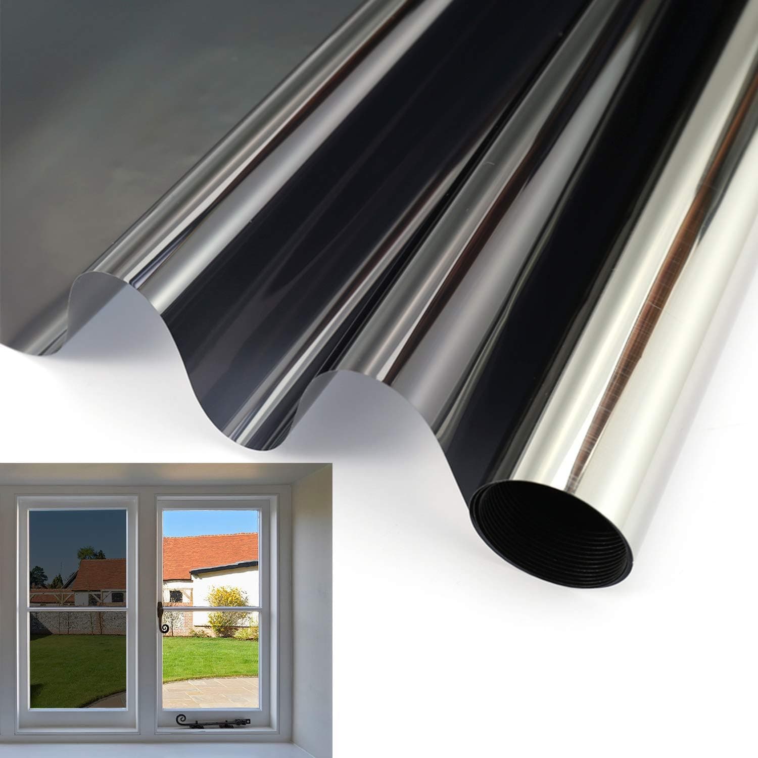 Fullsexy Static Cling Blackout Window Film - Removable No Glue Privacy Window Tint for Home (78.5 x 15.5 inch) (Black&Silver)