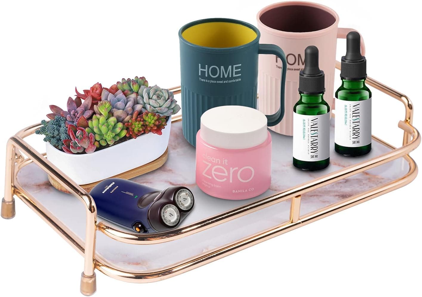 Decorative Trays for Bathroom, Perfume Tray Bathroom Tray with Handles and Non-Slip Pad, Gold Kitchen Countertop Tray Vanity Tray Decor Tray for Living Room Coffee Table Counter Farmhouse Tray