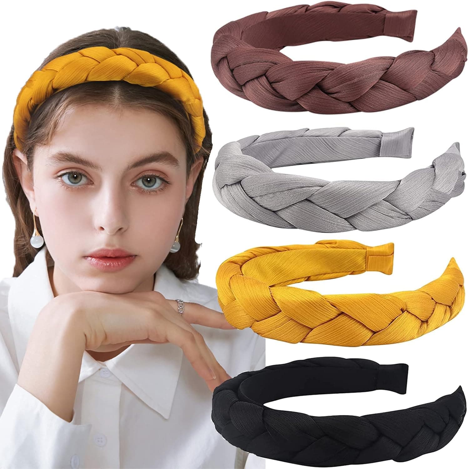 ACO-UINT 4 Pack Headbands for Women, Braided Headbands with Soft Fabric Padded Headbands, Fashion Headbands Twist Headbands for Girls Wide Headbands Hair Accessories for Women