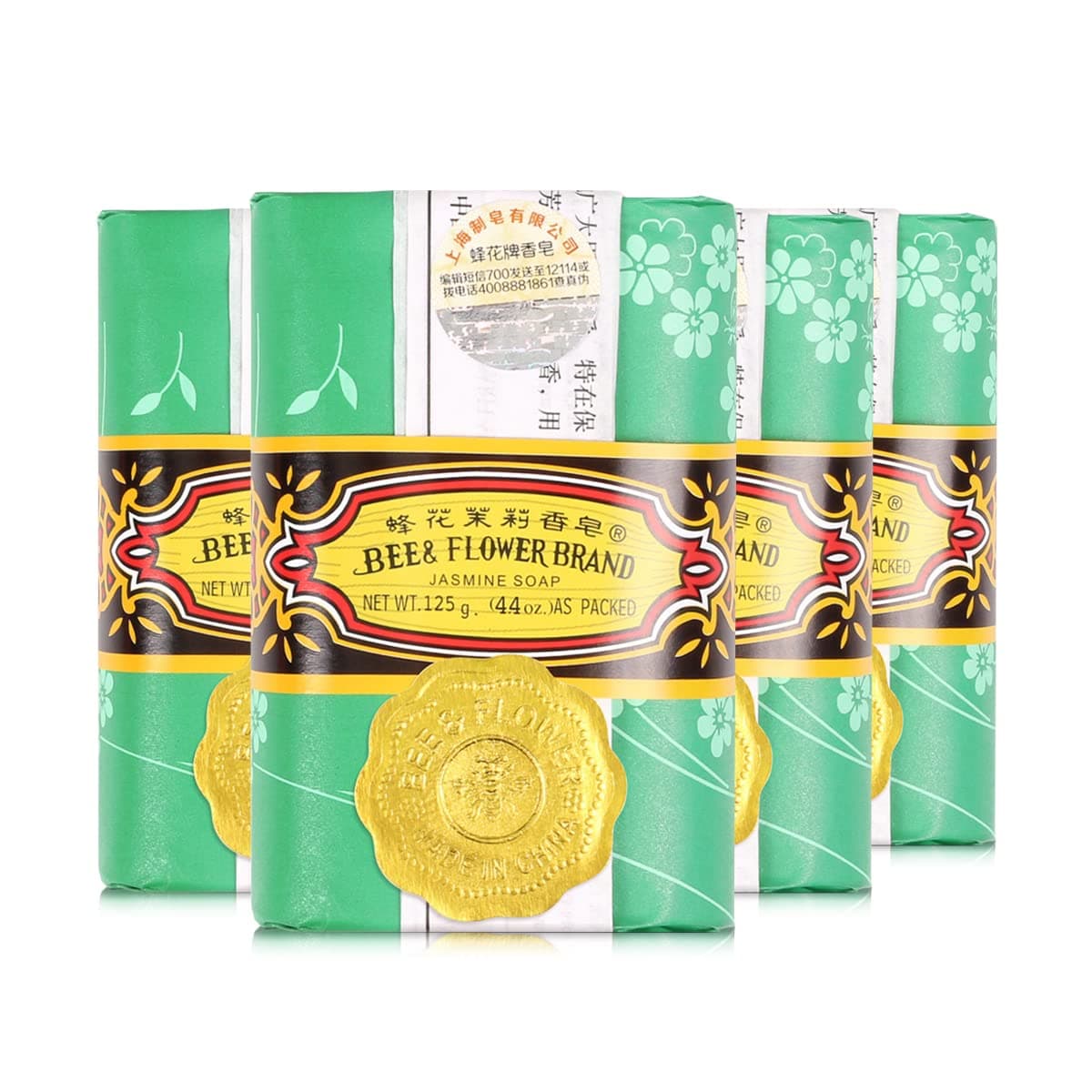Bee & Flower Soap Bar Jasmine Soap Moisturizing Bath Bar Soap Nourishes Your Skin 4.4 oz(Pack of 4)