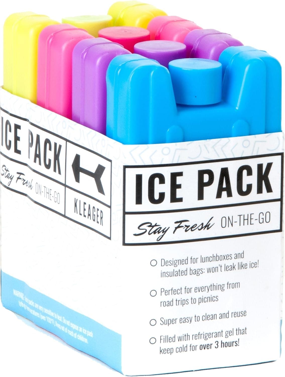 Kleager Compact Ice Pack for Lunch Box set of 4 Reusable Freezer Cooler for School Kids Containers and Bags - Multi Color
