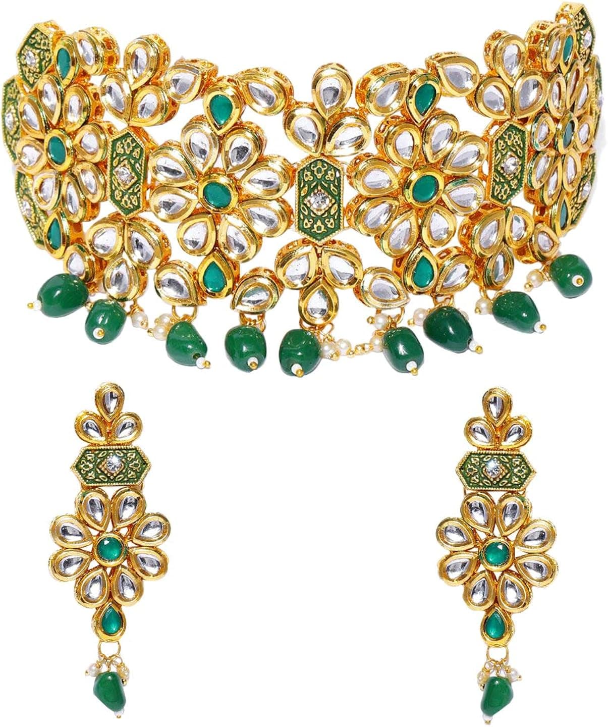 Aheli Indian Choker Necklace Earring Traditional Bollywood Wedding Fashion Jewelry Set for Women