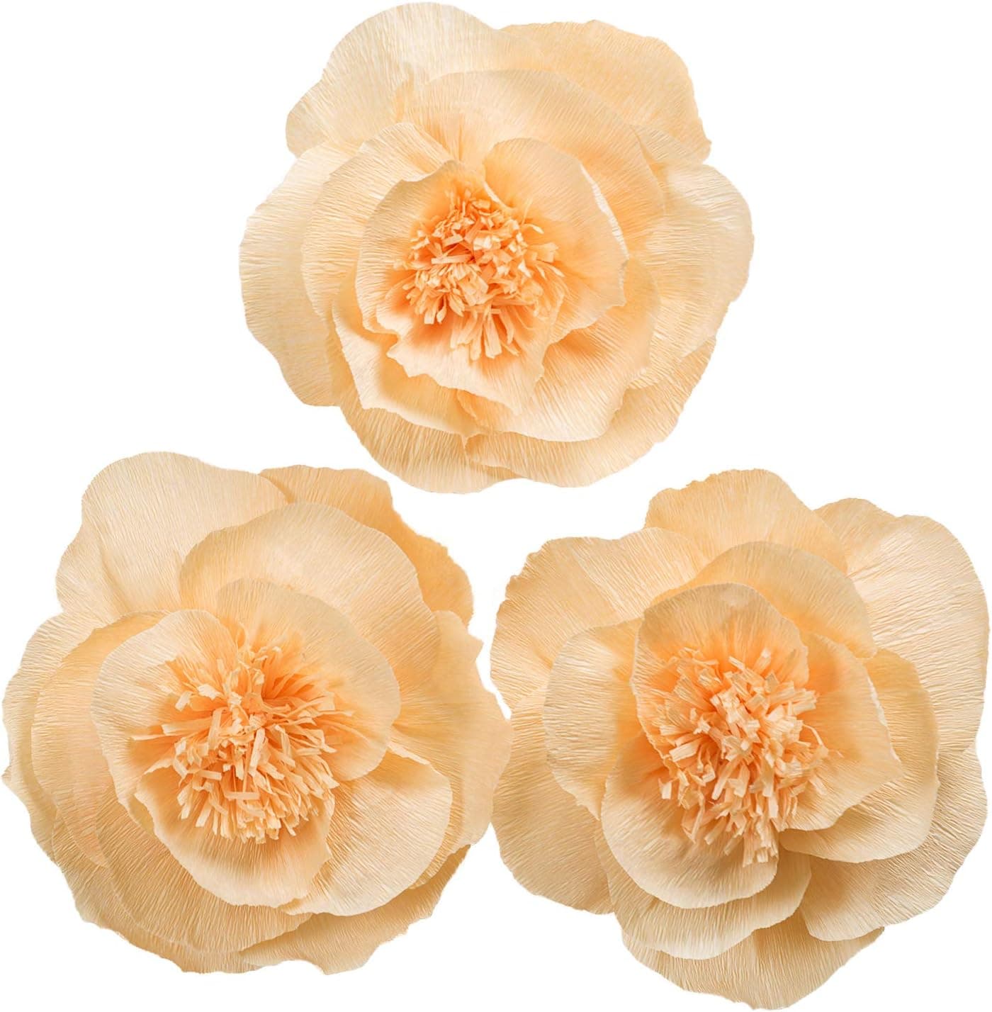 Letjolt Paper Flower Decorations Baby Orange Crepe Paper Flower for Wedding Flowers Decoration Baby Shower Easter Day Party Decorations Nursery Flower Home Wall Decor(Set 3)