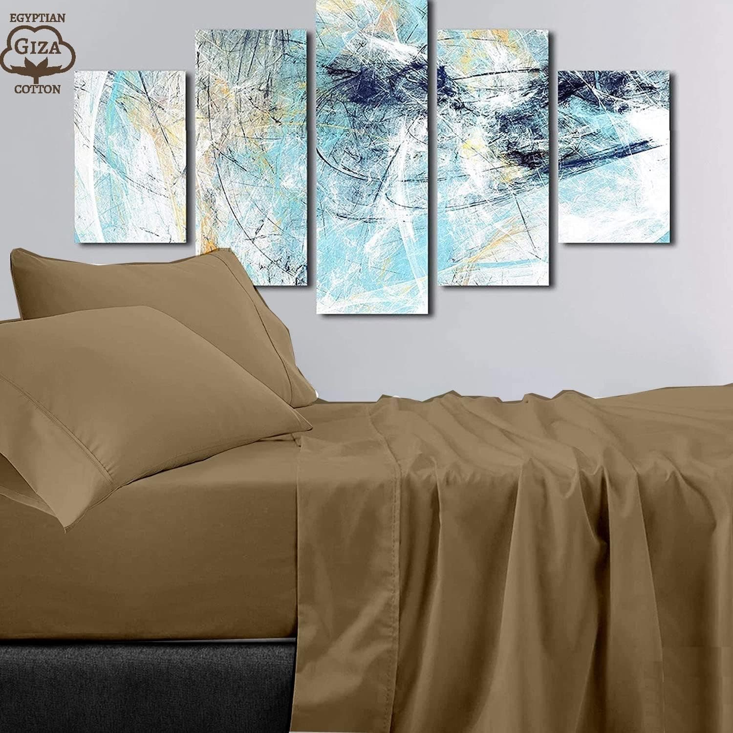 Giza Sheets-King Size Giza Cotton Sheets Set - My-Giza-Sheets - Giza Cotton Bed Sheet Set - King Giza Sheets-100% Certified Long Staple Giza Cotton Fits Upto 18'' Deep Pocket - Giza Sheets (Taupe)